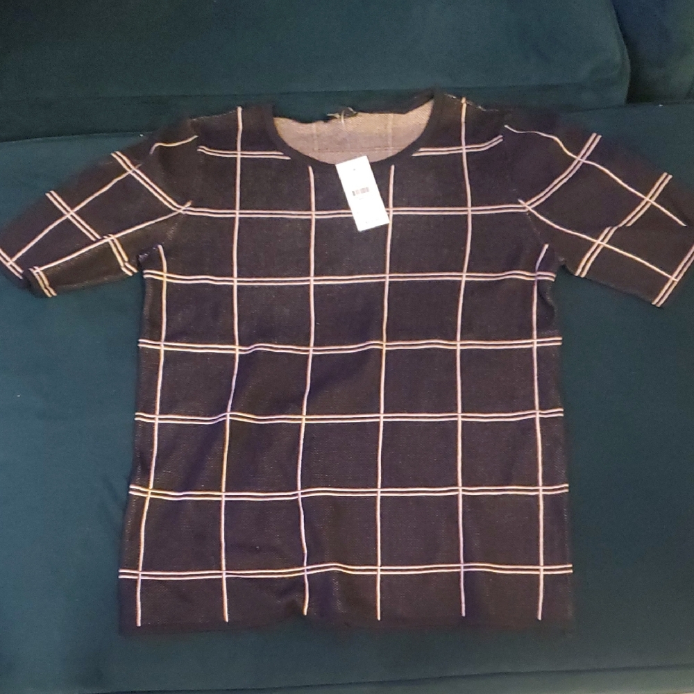 NWT Ann Taylor Black Checkered Top
